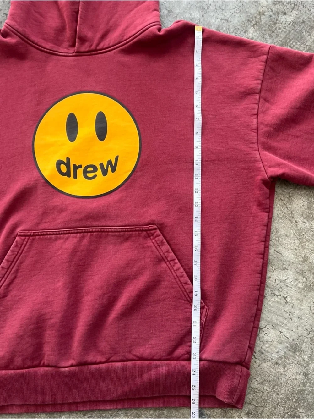 DREW Justin Bieber Burgundy Hoodie with Yellow Smiley Logo - Picture 6 of 9